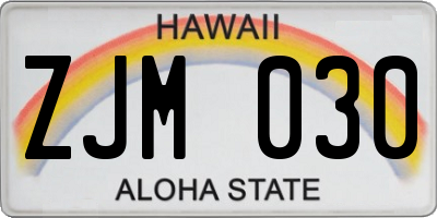 HI license plate ZJM030