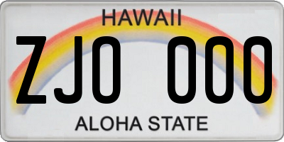 HI license plate ZJO000