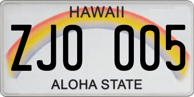 HI license plate ZJO005