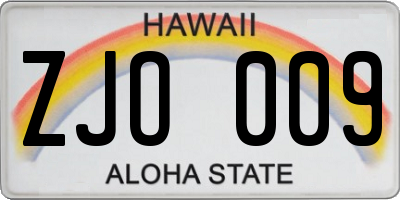 HI license plate ZJO009