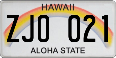 HI license plate ZJO021