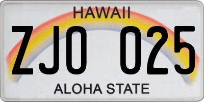 HI license plate ZJO025