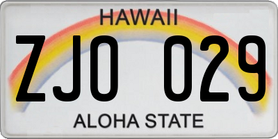 HI license plate ZJO029