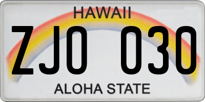 HI license plate ZJO030