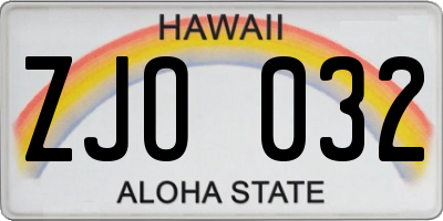 HI license plate ZJO032
