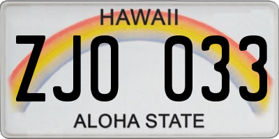 HI license plate ZJO033