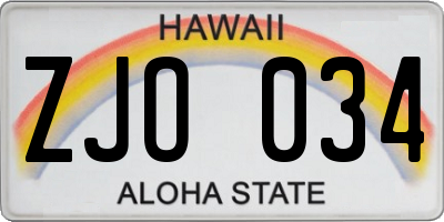 HI license plate ZJO034