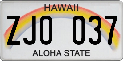 HI license plate ZJO037
