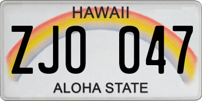 HI license plate ZJO047