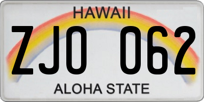 HI license plate ZJO062