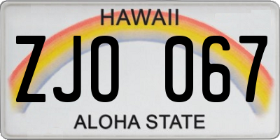HI license plate ZJO067