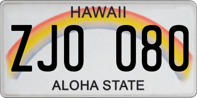 HI license plate ZJO080