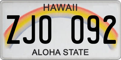 HI license plate ZJO092