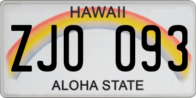 HI license plate ZJO093