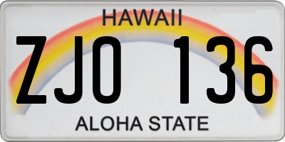 HI license plate ZJO136