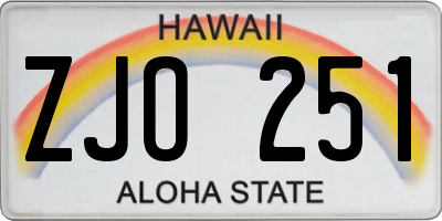 HI license plate ZJO251