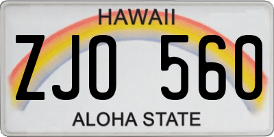 HI license plate ZJO560