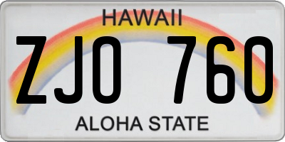HI license plate ZJO760