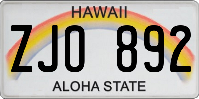 HI license plate ZJO892