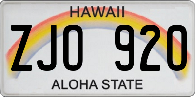 HI license plate ZJO920