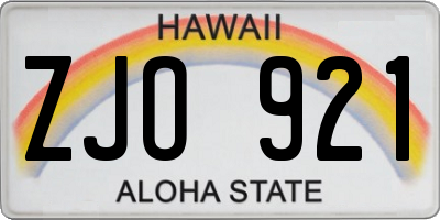 HI license plate ZJO921
