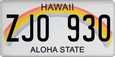 HI license plate ZJO930