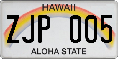 HI license plate ZJP005