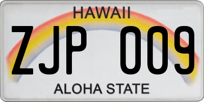 HI license plate ZJP009