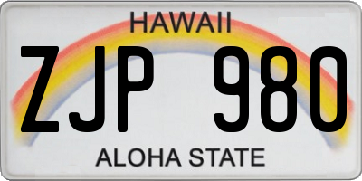 HI license plate ZJP980