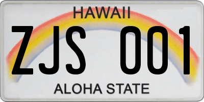 HI license plate ZJS001