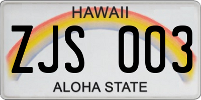 HI license plate ZJS003