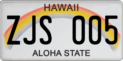 HI license plate ZJS005