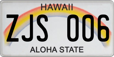 HI license plate ZJS006