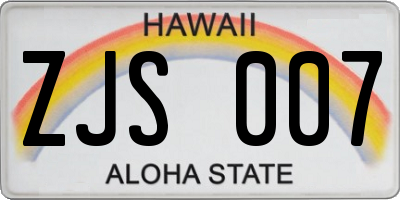 HI license plate ZJS007