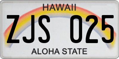 HI license plate ZJS025