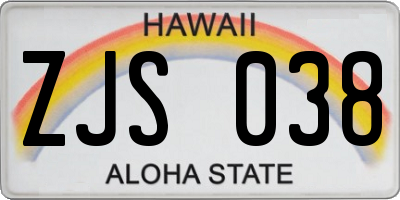 HI license plate ZJS038