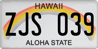 HI license plate ZJS039