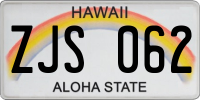 HI license plate ZJS062