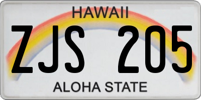 HI license plate ZJS205