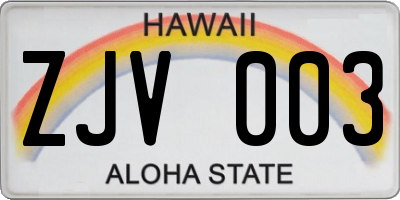 HI license plate ZJV003