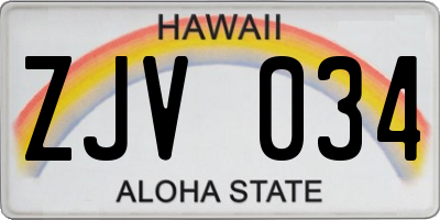 HI license plate ZJV034