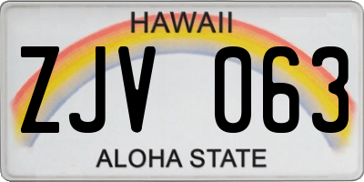 HI license plate ZJV063
