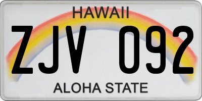 HI license plate ZJV092