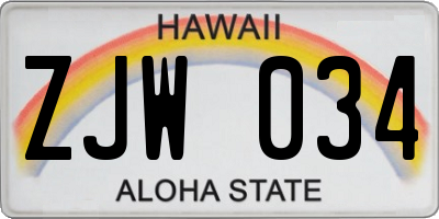 HI license plate ZJW034