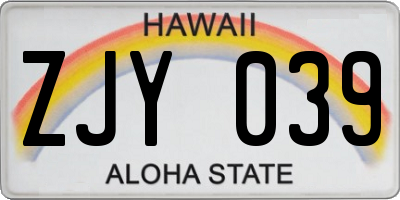HI license plate ZJY039