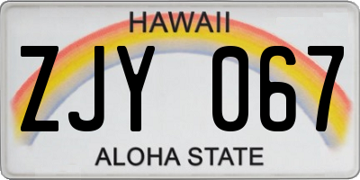 HI license plate ZJY067