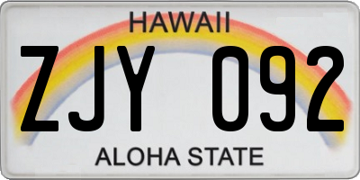 HI license plate ZJY092