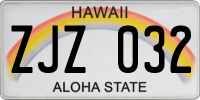 HI license plate ZJZ032
