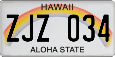 HI license plate ZJZ034