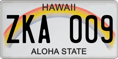 HI license plate ZKA009